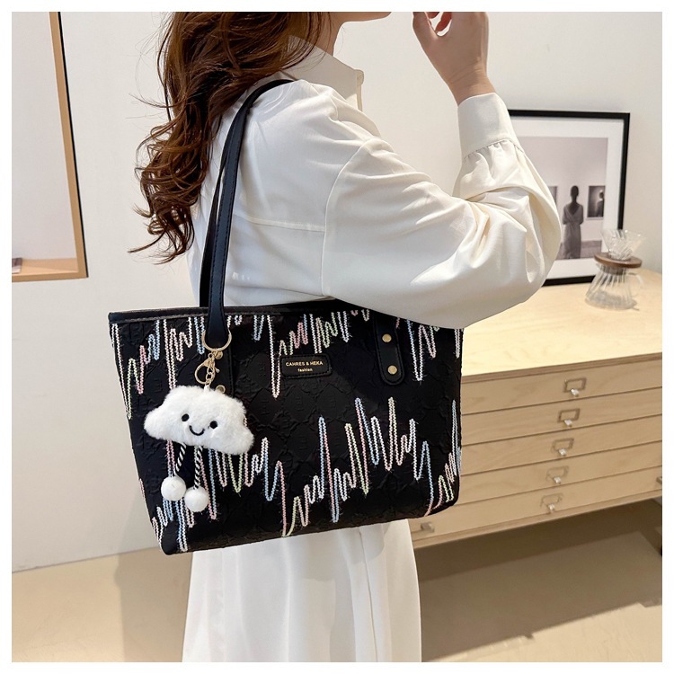 学生上课布袋包包女2024新款单肩腋下包条纹大容量通勤休闲托特包详情27