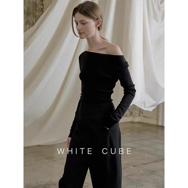 2024春夏羊毛打底针织衫无缝一体一字领高级感露肩桑蚕丝针织衫女详情7