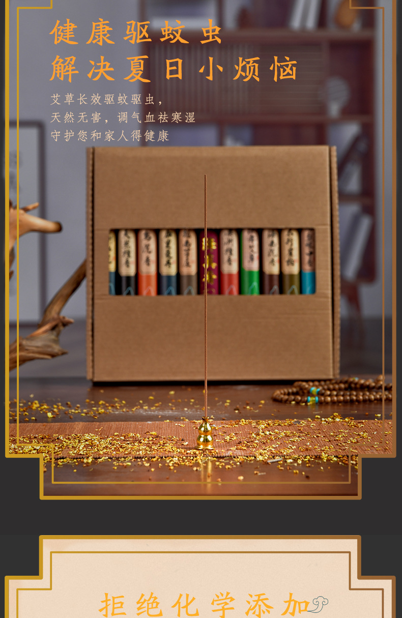 11味线香礼盒沉香组合檀香熏香家用室内天然艾草盘香藏香佛香香薰详情8