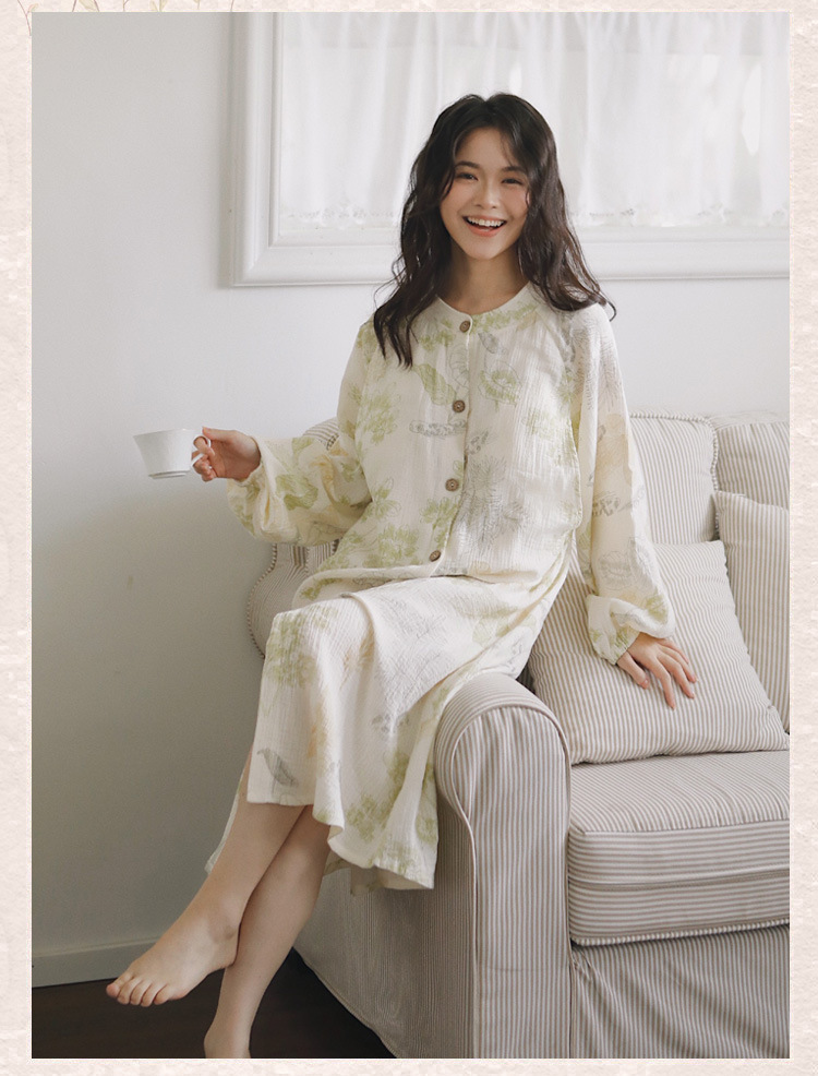 纯棉纱布月子服待产裙带胸垫孕妇睡衣女薄款春夏产后哺乳喂奶袍套详情28