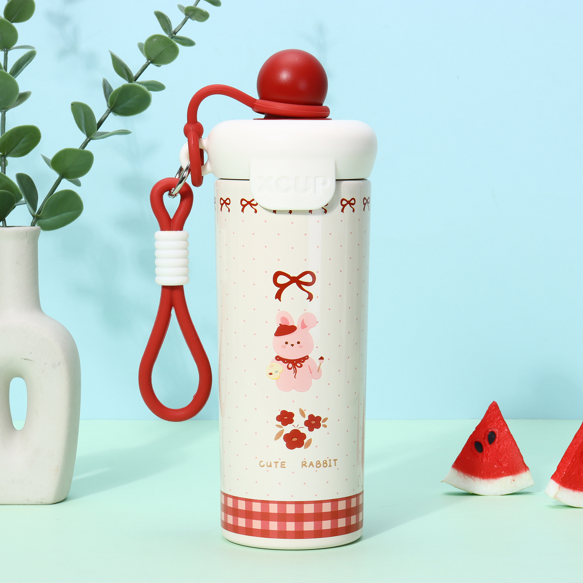 高颜值316不锈钢浮球保温杯新款卡通花茶塑料吸管杯提绳水杯批发详情8