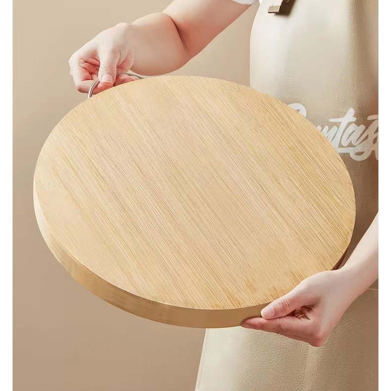 Household solid wood cutting board, whole wood thickened bamboo round cutting board, fruit board, vegetable cutting board, double-sided knife board pic 2