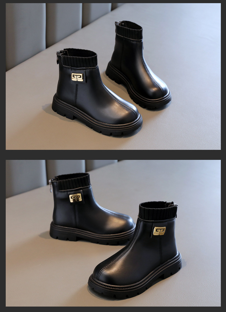 女童靴子儿童马丁靴2023秋冬新款中大童女孩短靴纯色毛线口中筒靴详情11