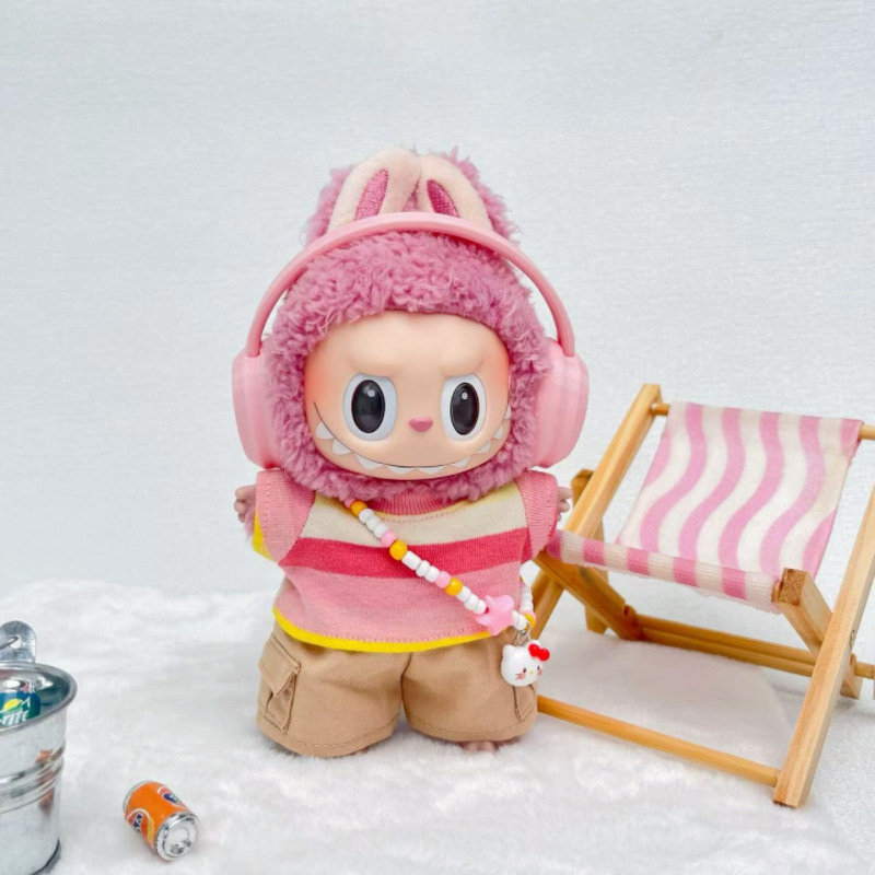 仅娃衣17cm搪胶公仔彩色条纹短袖加工装裤套装娃用详情4