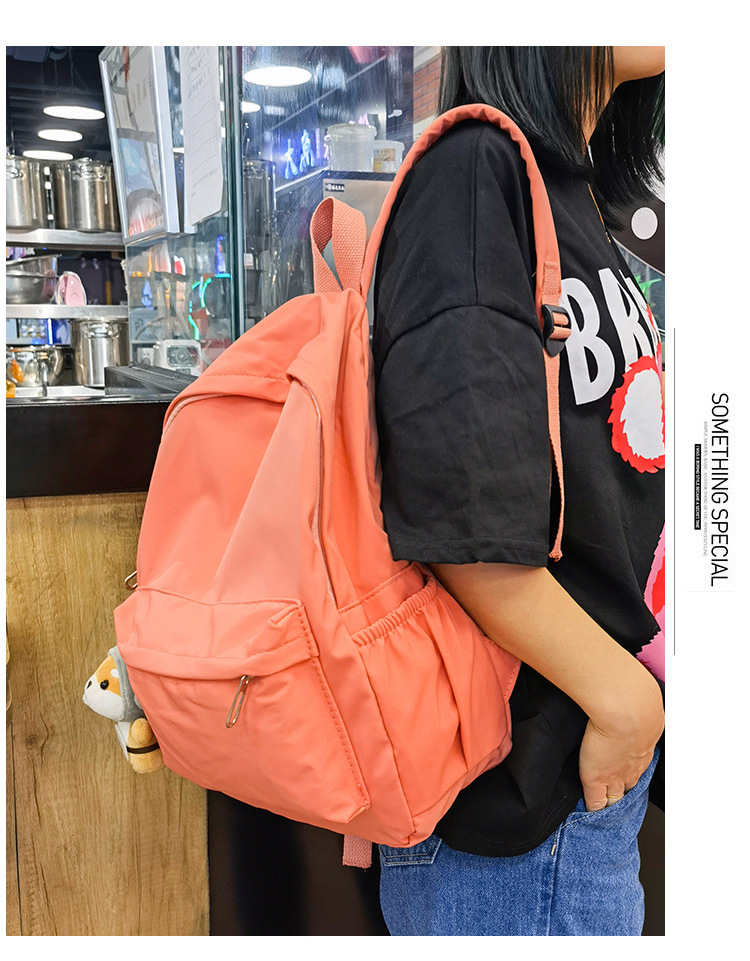 休闲大容量双肩包女生韩版纯色简约大学生书包尼龙轻便休闲背包详情39