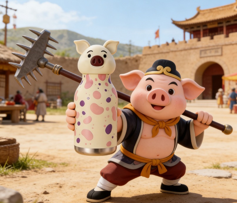 跨境新款TK亚马逊热卖创意可爱小猪卡通公仔国潮儿童女生保温杯详情5