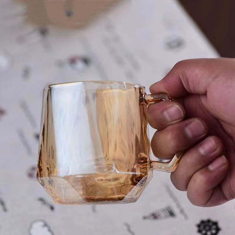 高颜值带把玻璃杯网红ins风家用果汁饮料杯简约创意牛奶杯六棱杯详情5