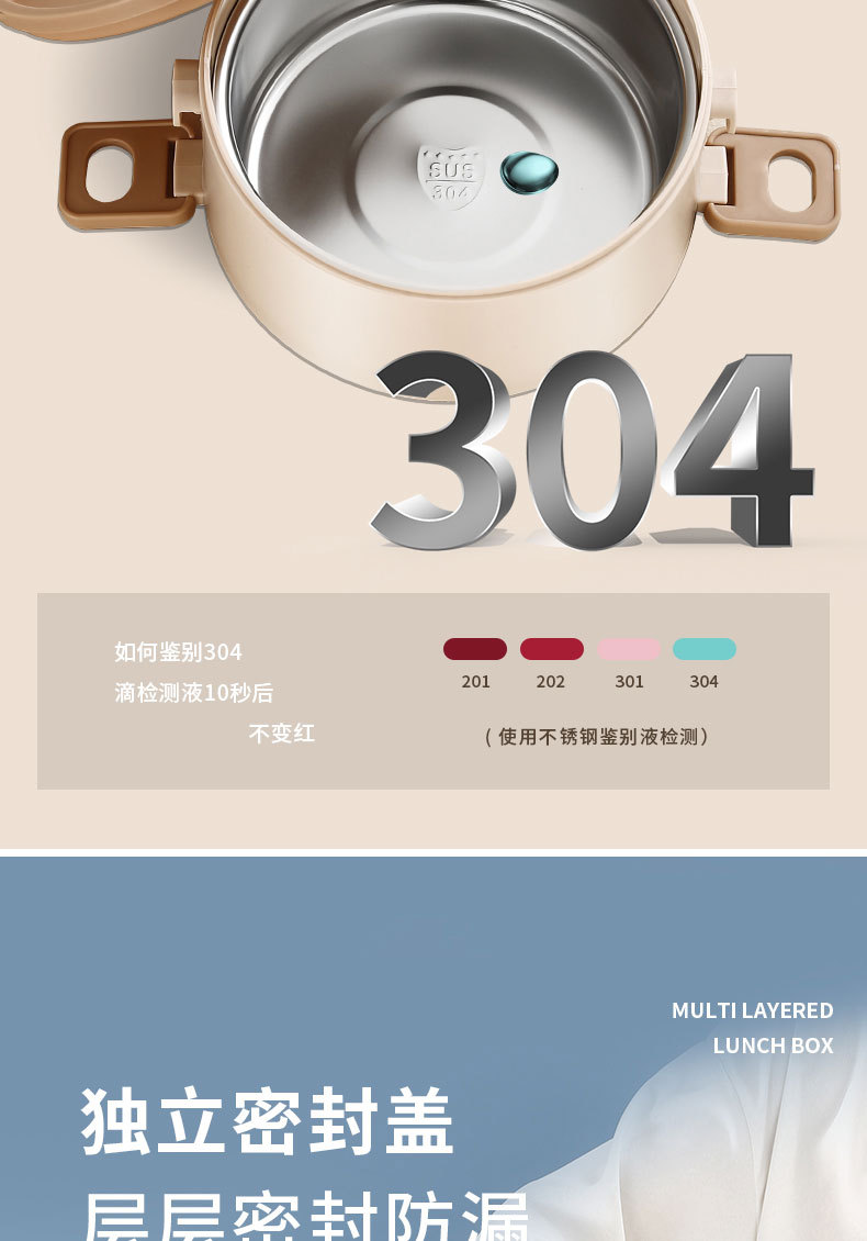 日式不锈钢保温桶 便携大容量上班族微波炉加热多层便当盒午餐盒 pic 5