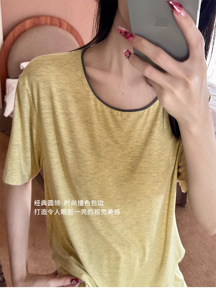 Summer pajama set with chest pad, short sleeves and shorts, pullover, two-piece home wear, thin and skin-friendly, can be worn outside with a pullover pic 15