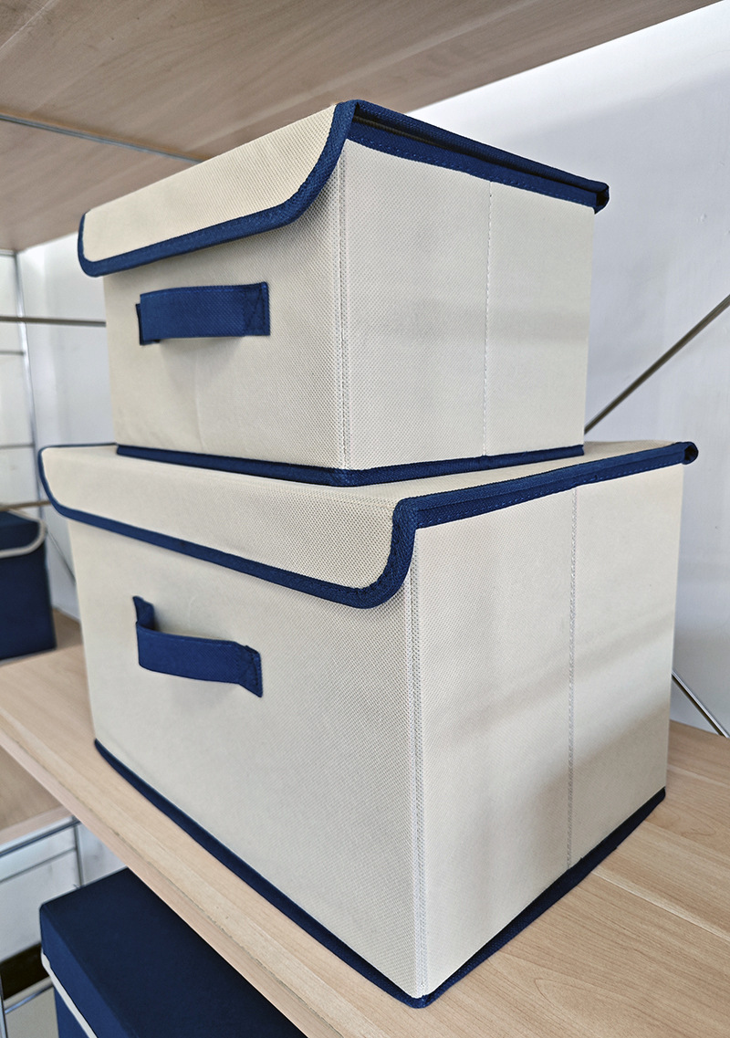 ✅居家布艺拼色收纳箱可折叠衣物收纳整理箱多用无纺布防尘带盖详情3