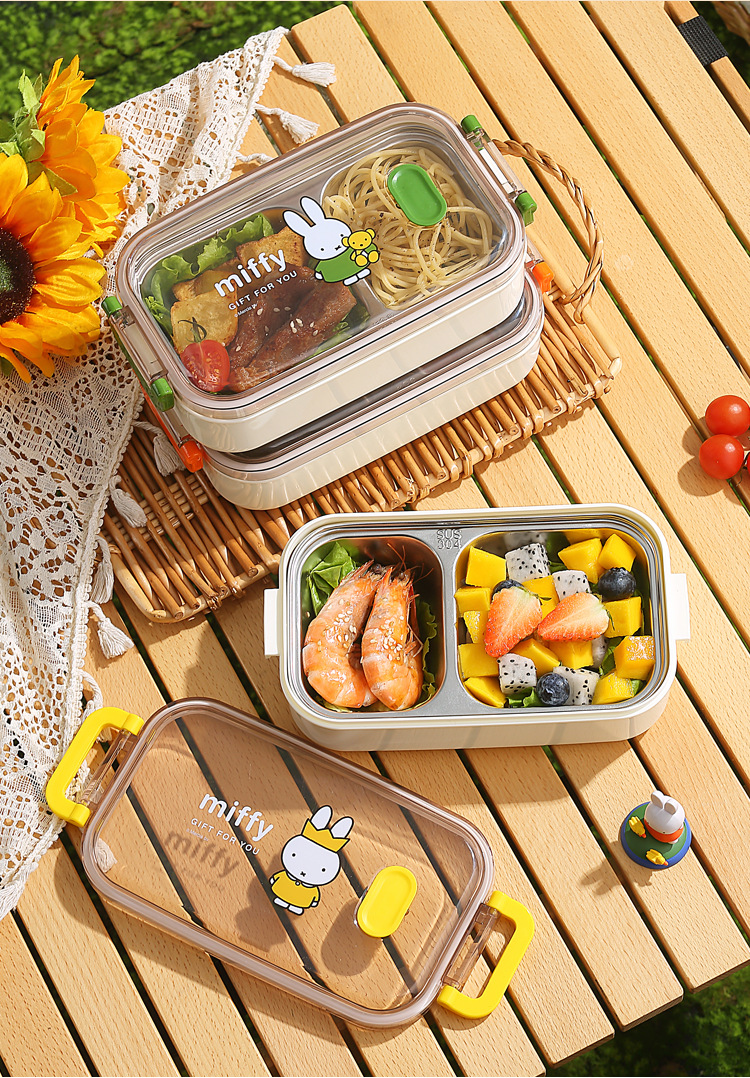 Miffy miffy lonchera de acero inoxidable de doble capa aislante para adultos con lunch box portátil para niños de primaria bento box pic 19
