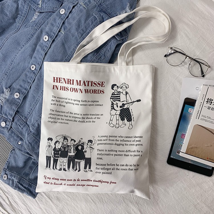 Summer simple letter hand-held canvas bag, zipper shoulder bag, casual cloth bag, snacks, shopping, computer, schoolbag, girl pic 4