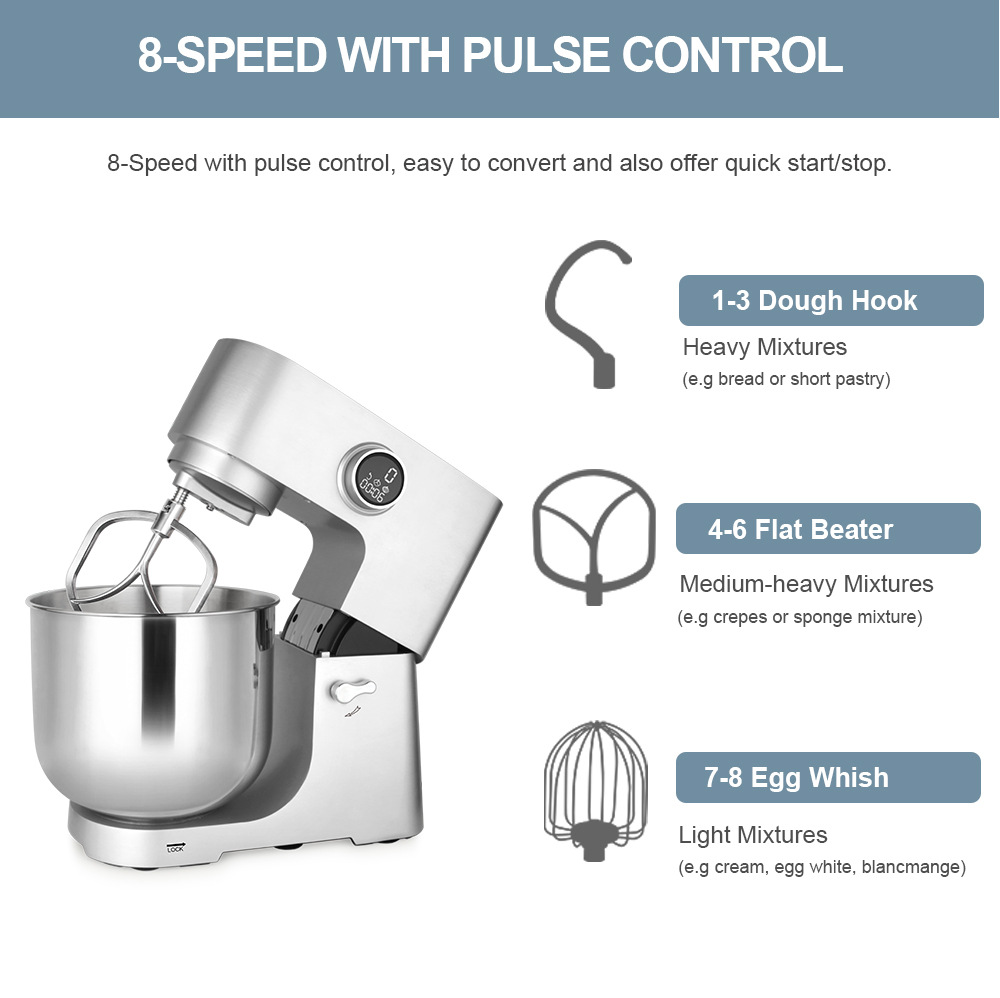 Cross-border exclusive 12-liter large-capacity metal casting household mixer and dough mixer StandMixer 2000W pic 4