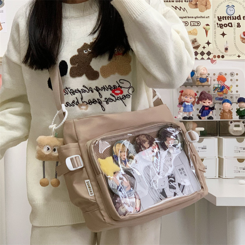 学院风痛包日系ins透明书包大容量简约单肩斜挎包时尚少女邮差包详情30