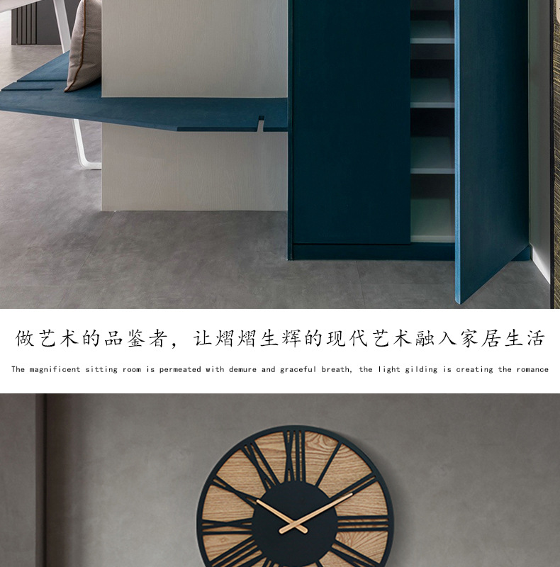 欧式亚马逊跨境热卖挂钟客厅wall clock创意复古木质石英静音钟表详情11