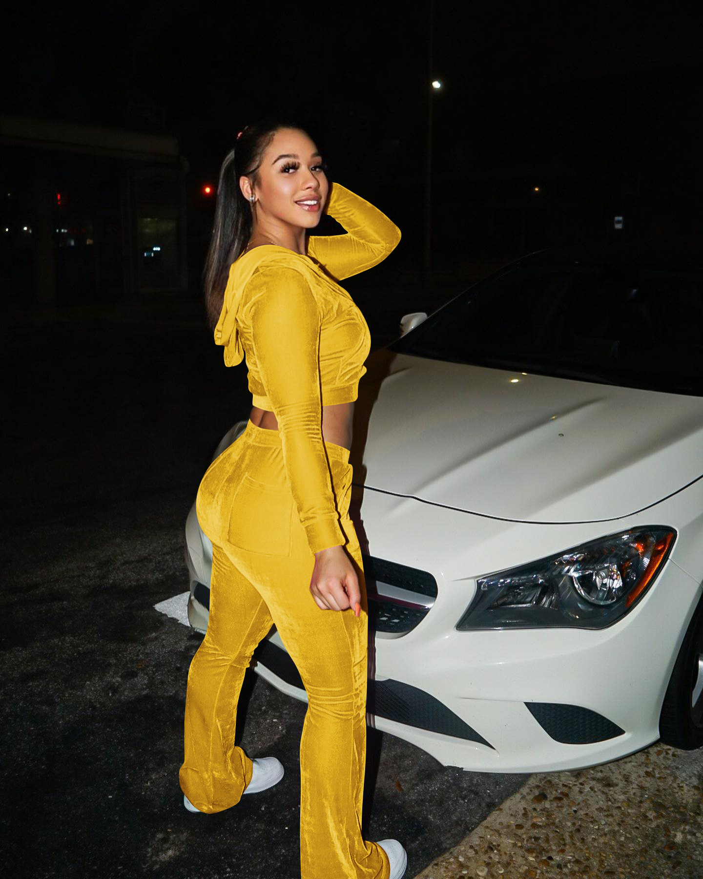 Solid color gold velvet wide-leg pants two-piece set pic 76