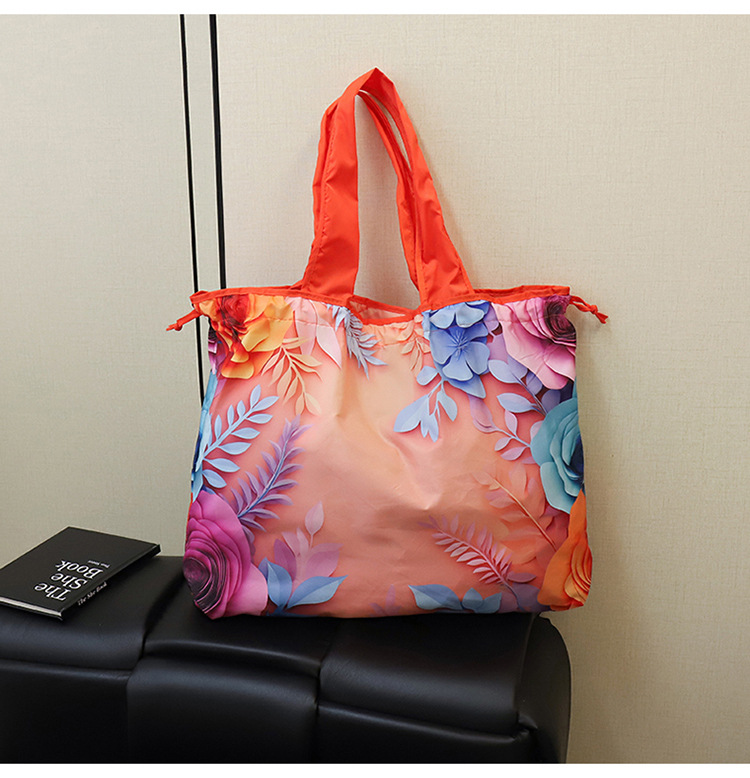 大容量花朵印花单肩包防水购物袋尼龙外出托特包时尚复古手提包详情39