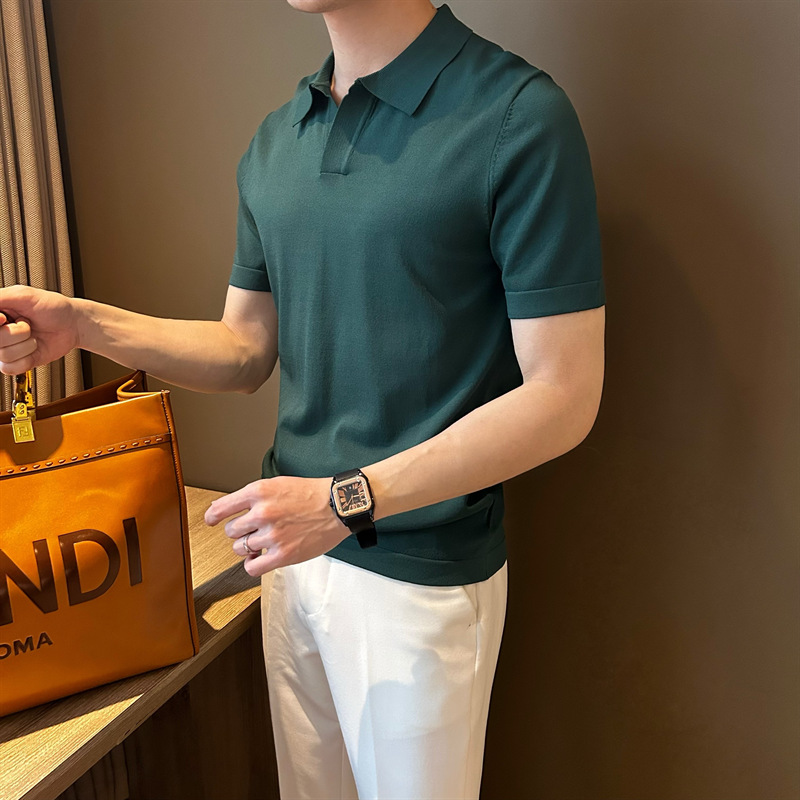 轻熟风Polo衫男短袖夏季薄款冰丝t恤男士针织半袖打底衫韩版潮流详情12