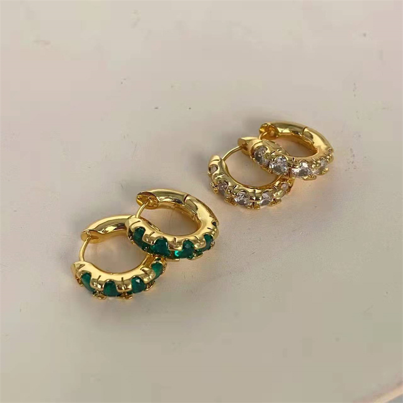 宋智雅同款祖母绿水晶镶钻耳环女复古轻奢小众设计高级感耳圈耳饰详情4