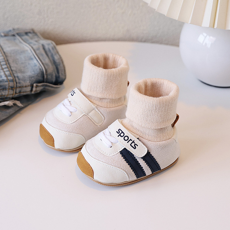 Spring and Autumn baby shoes for 0-1 year old boys and girls, soft-soled shoes and socks in one set, 3-6-9 months, casual walking shoes, anti-slip floor pic 3
