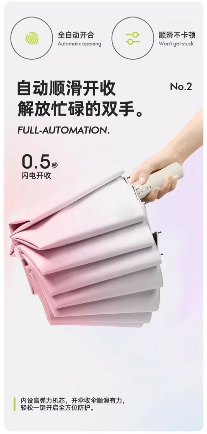 渐变色清新自动20骨加厚黑胶防晒遮阳防紫外线高级感晴雨两用伞详情7