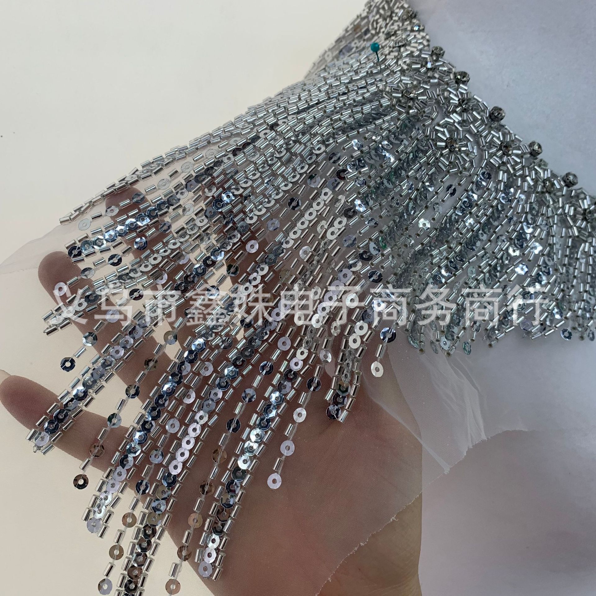 Exquisitely crafted high-quality silver round-neck beaded applique DIY clothing accessories pic 5