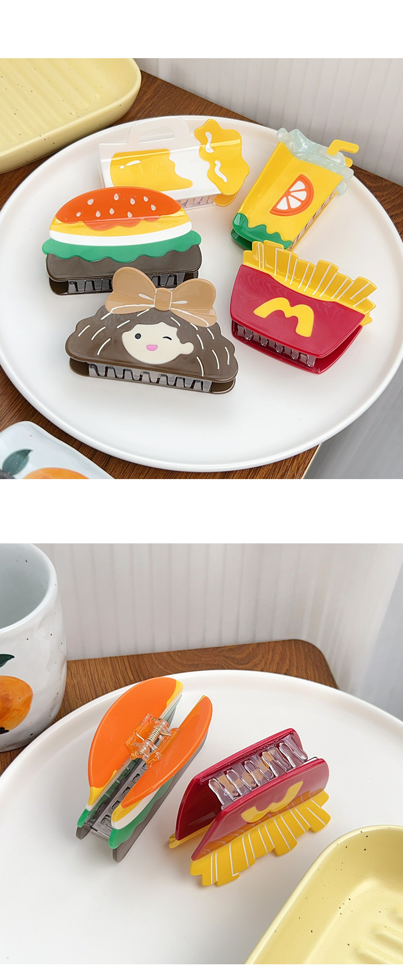网红新款汉堡包抓夹醋酸发夹可爱夏日水果彩色卡通饰品鲨鱼夹批发详情4