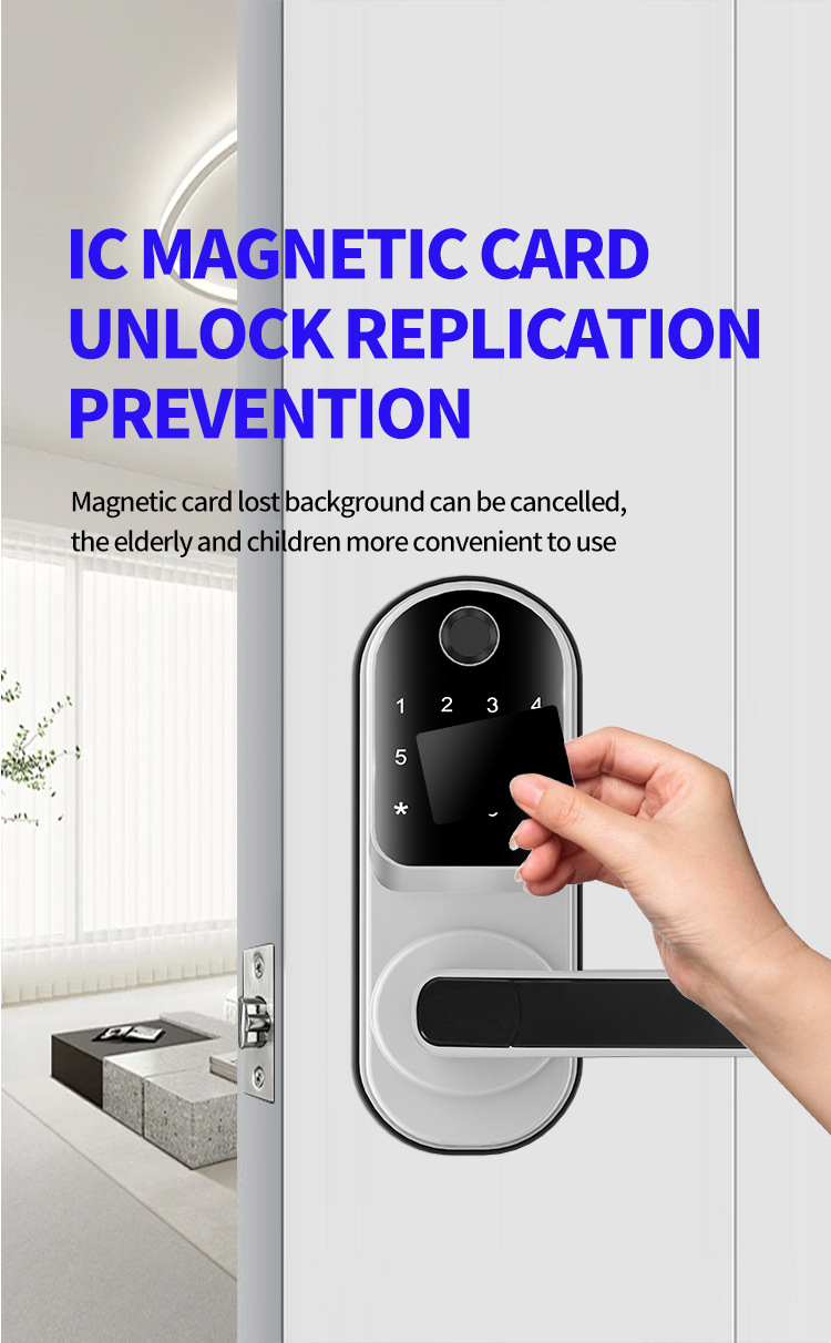 Foreign trade no-hole-opening indoor wooden door, single-tongue smart lock, fingerprint app, all-in-one lock, homestay home electronic lock pic 5