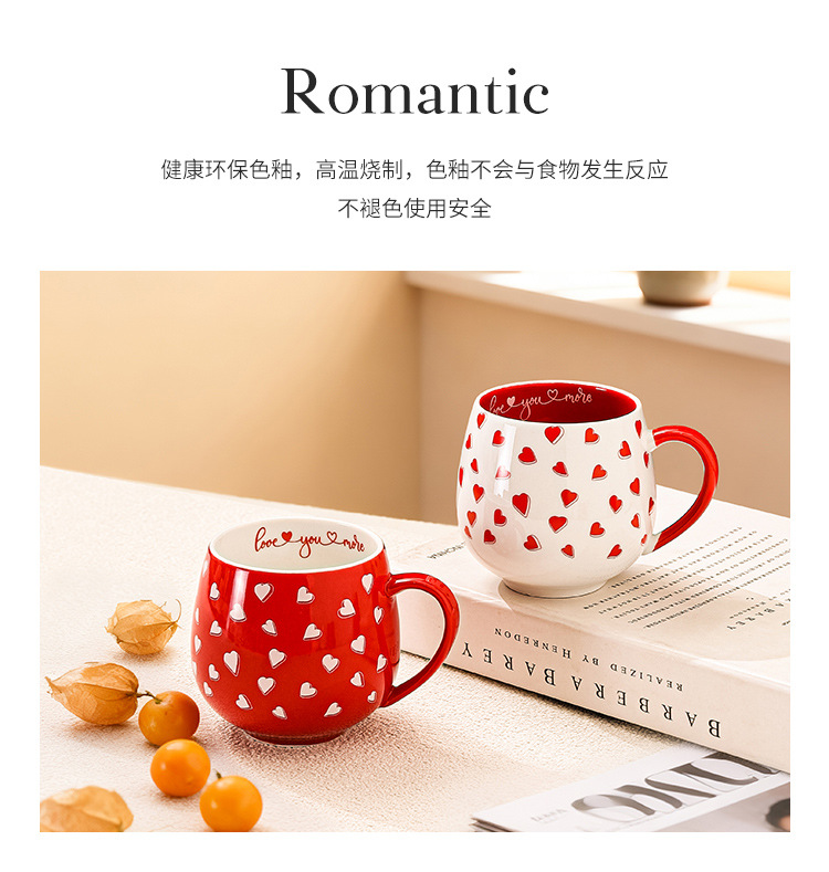 跨境热销爆款纯手绘爱心马克杯创意心型手柄水杯陶瓷杯牛奶咖啡杯详情11