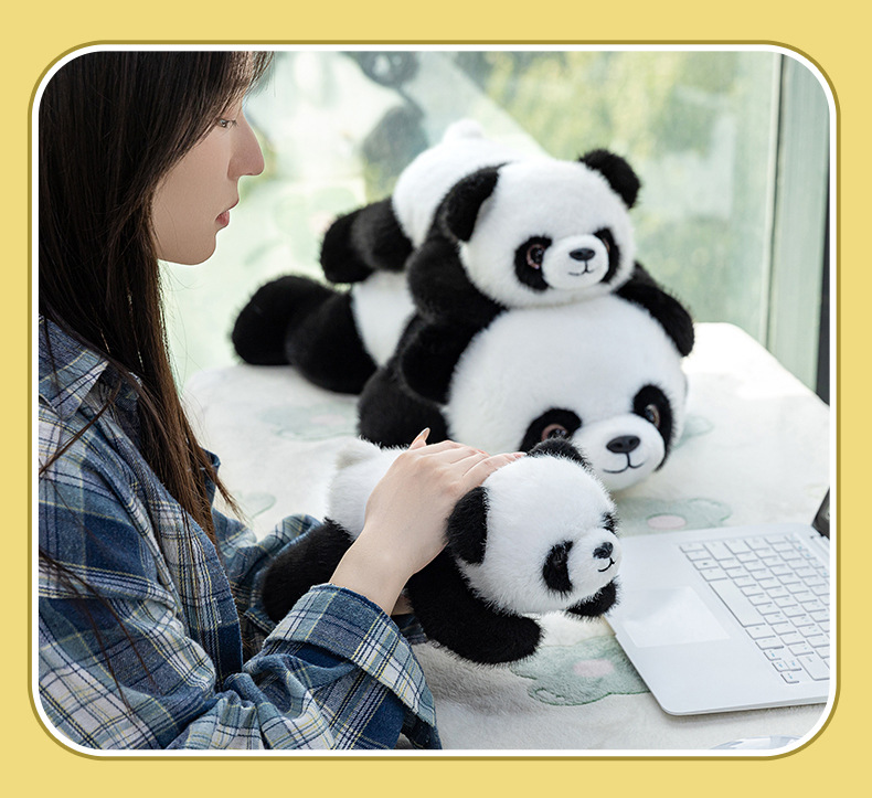 爆款熊猫玩偶公仔抱枕毛绒玩具带颗粒跨境仿真趴趴熊可爱花花熊猫详情25