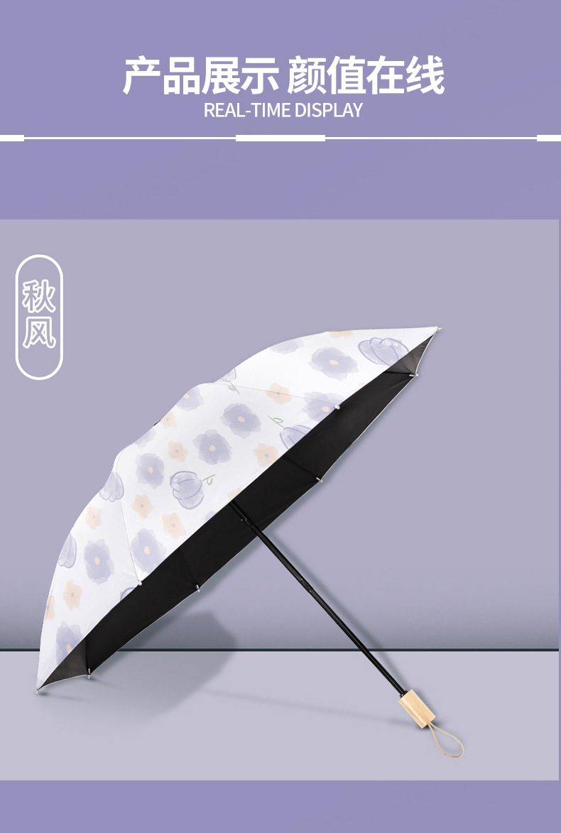 批发雨伞折叠晴雨两用遮阳伞防晒防紫外线黑胶全自动太阳伞油画伞详情8