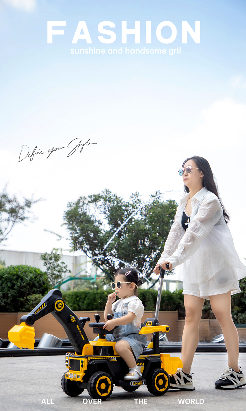 儿童挖掘机玩具大号工程车音乐电动滑行车扭扭车加大后储物挎斗详情4