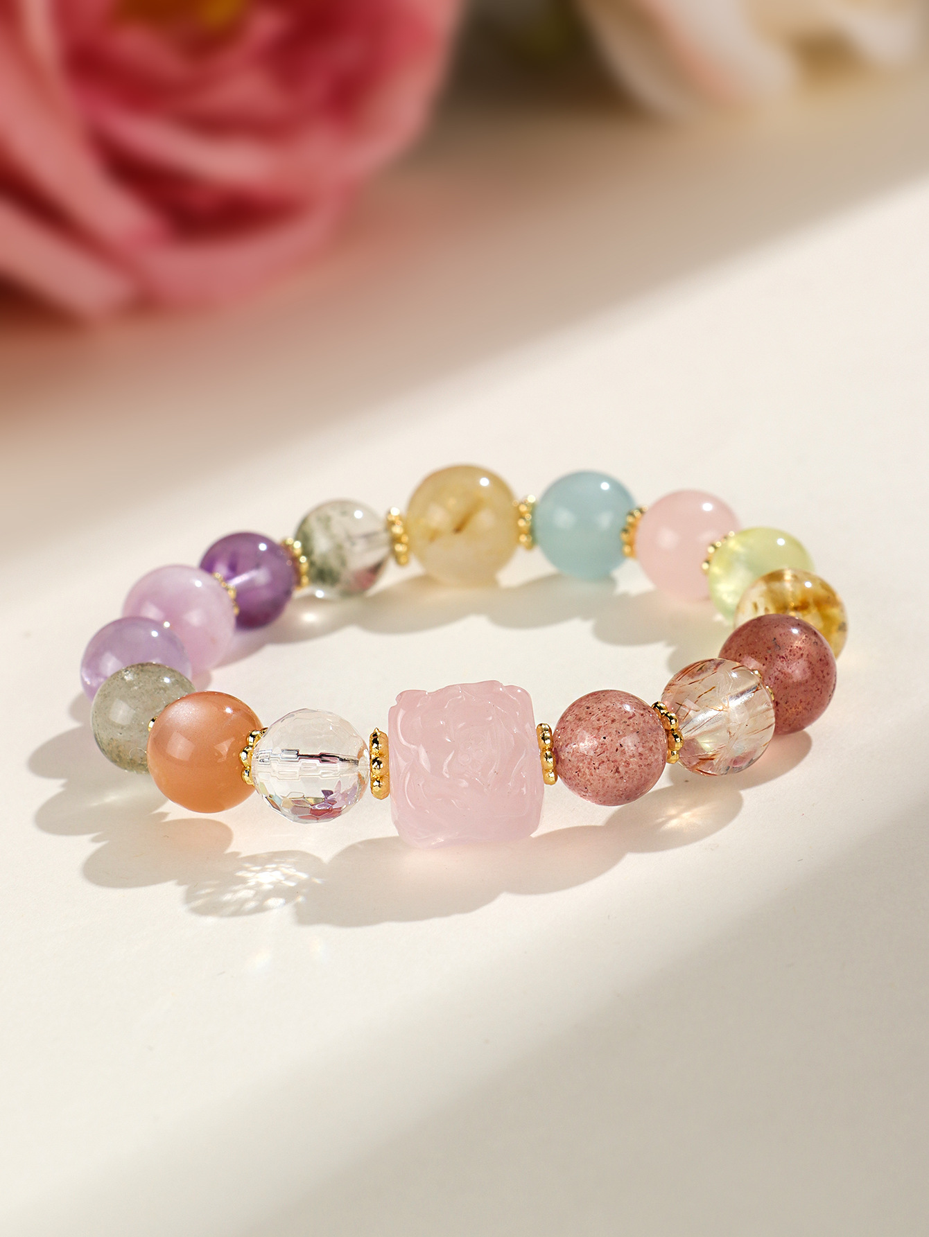 九尾狐方糖多宝紫水晶串珠手链女时尚高级感海蓝宝手串首饰批发详情37