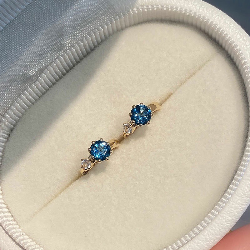 Feiyu retro, simple and exquisite red and blue zircon crystal earrings, fashionable and elegant for women, small silver and gold earrings pic 8