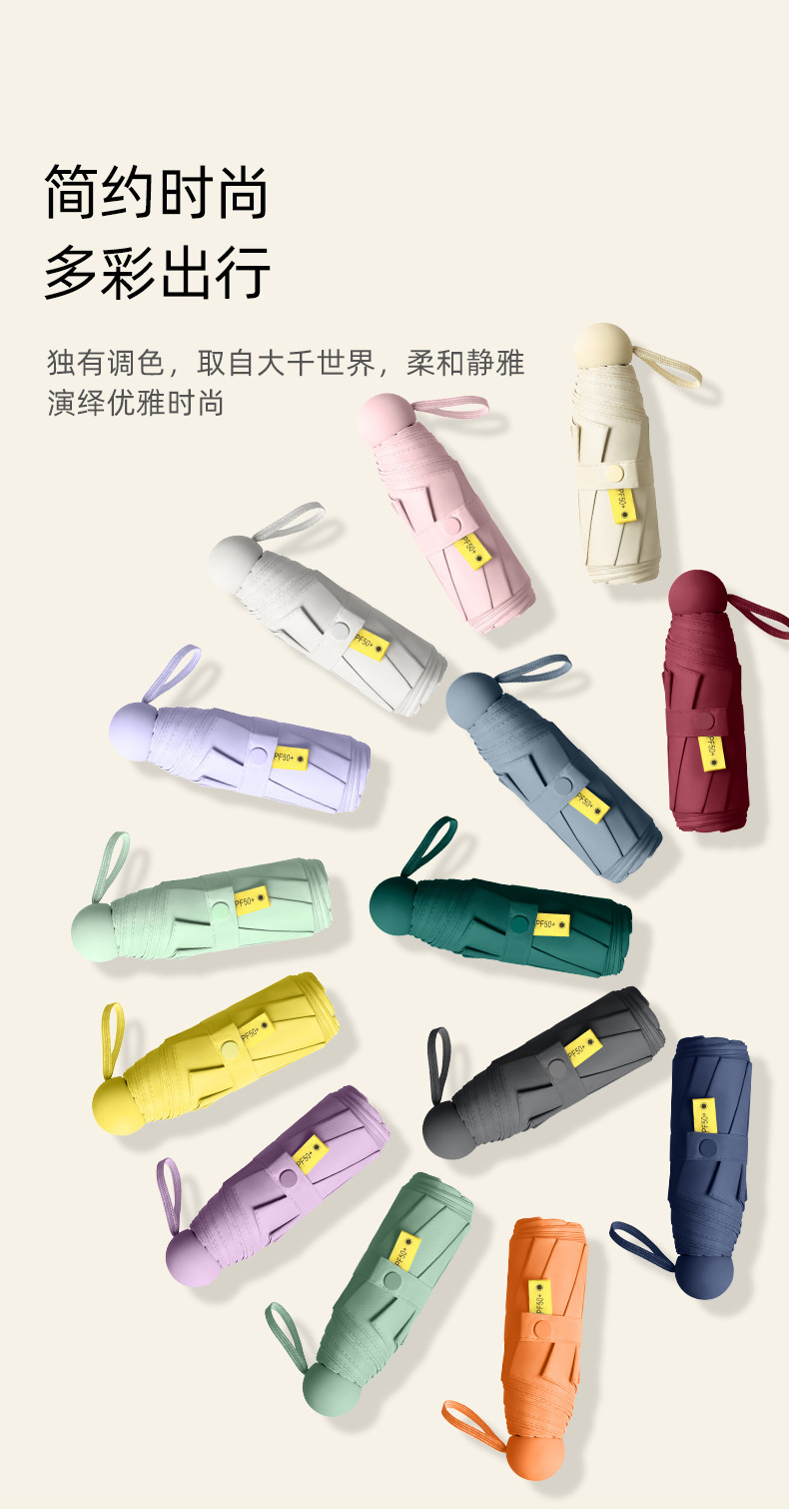 五折伞迷你胶囊晴雨两用太阳伞小巧便携超轻黑胶防晒遮阳口袋伞详情13
