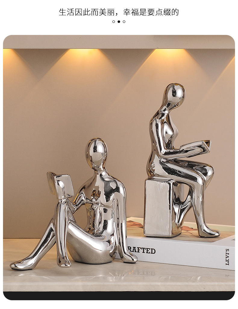 Light luxury ornaments, high-end modern bookends, figure ornaments, home living room, TV, wine cabinet, office and study decorations pic 12