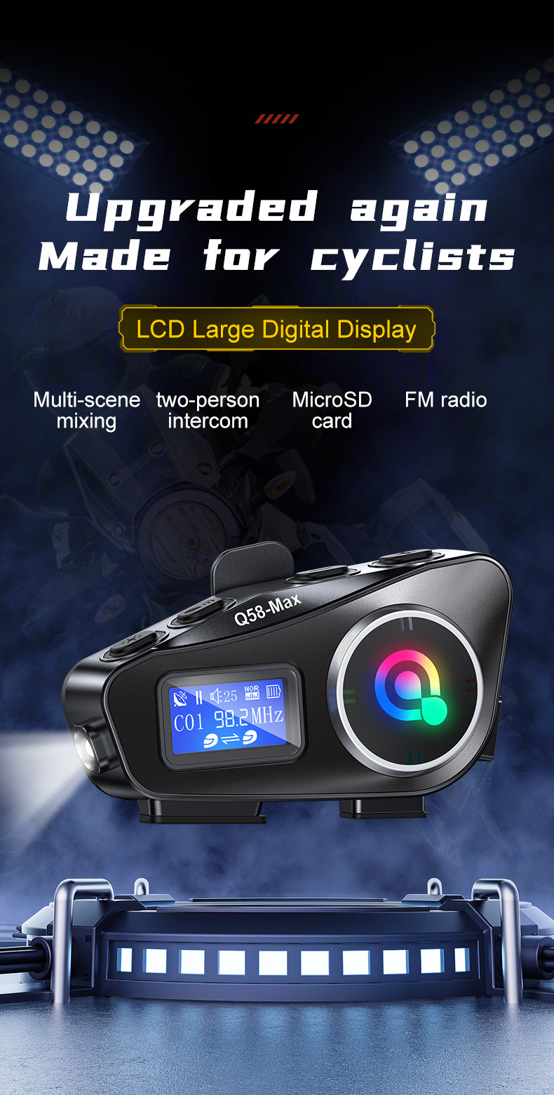 Q58MAX跨境专款头盔蓝牙耳机MP3混音音乐分享LCD屏FM对讲头盔耳机详情2