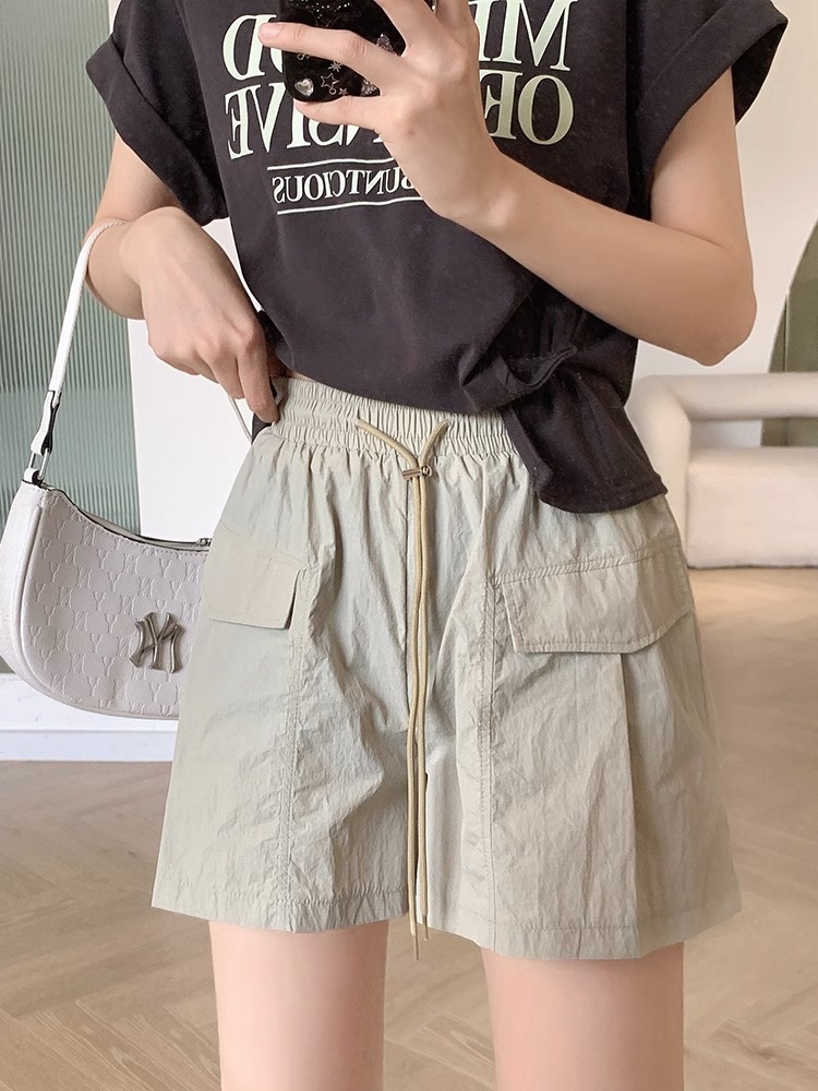 工装阔腿短裤女夏季2023新款高腰抽绳宽松直筒裤显廋A字短裤子ins详情4