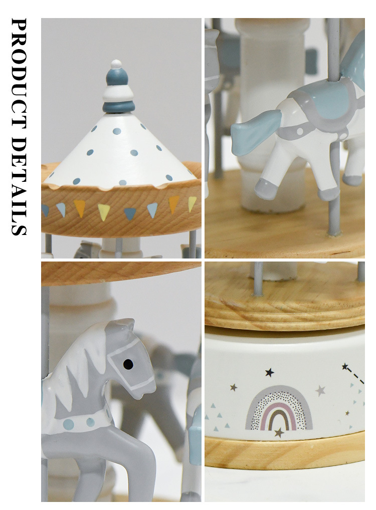 跨境现货旋转木马儿童木质音乐盒八音盒现货工艺品礼物童趣卡通详情6