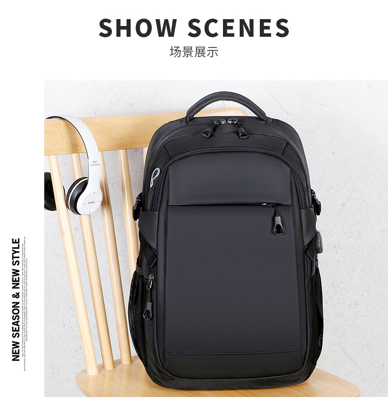 双肩背包男士黑色跨境双肩背包笔记本电脑包定 制LOGO双肩包厂家详情15