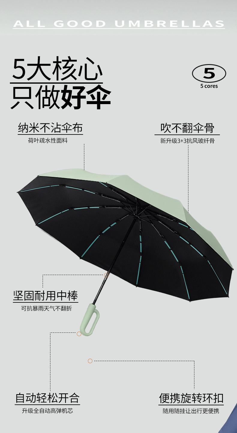 全自动60骨环扣雨伞批发定制晴雨两用遮阳伞防晒折叠伞商务太阳伞详情4