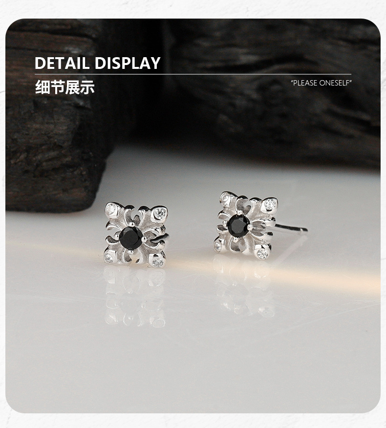 E1431 New Chinese style simple S925 pure silver diamond-encrusted pattern ear studs for women, small and delicate ear studs with Chinese style pic 10