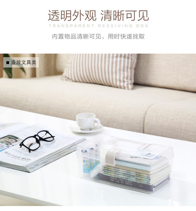塑料收纳箱桌面透明收纳盒带手提零食收纳盒车载储物箱玩具整理箱详情6