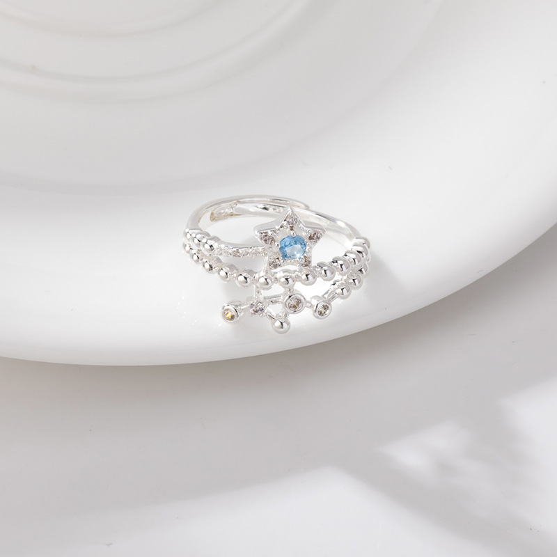 柏伶饰品新品轻奢海盐蓝星星戒指女小众设计感中古风个性开口指环详情8