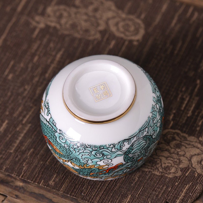 厂家直供鎏金杯珐琅彩青花茶杯个人杯主人杯紫砂建盏刘国蓝大师详情13