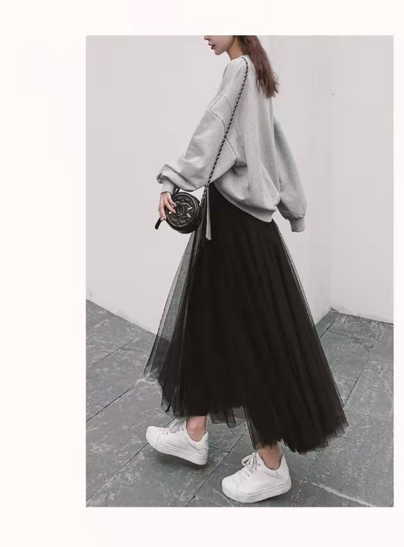Spring/Autumn 2026 new solid-color slimming mid-length tulle skirt for women pic 8