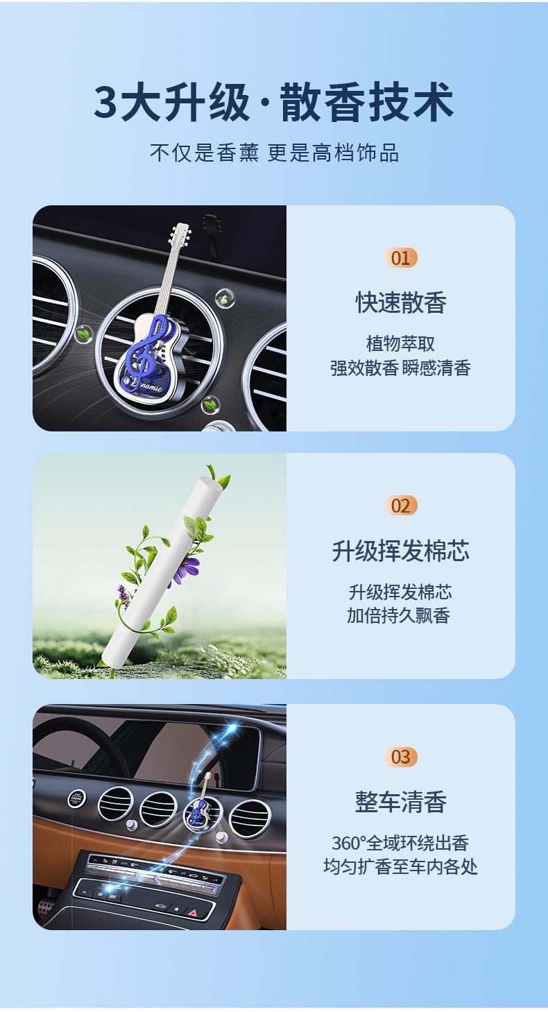 Car perfume products, car air outlet ornaments, aromatherapy decorations, long-lasting essential oil fragrance air outlet clips, deodorizing pic 3