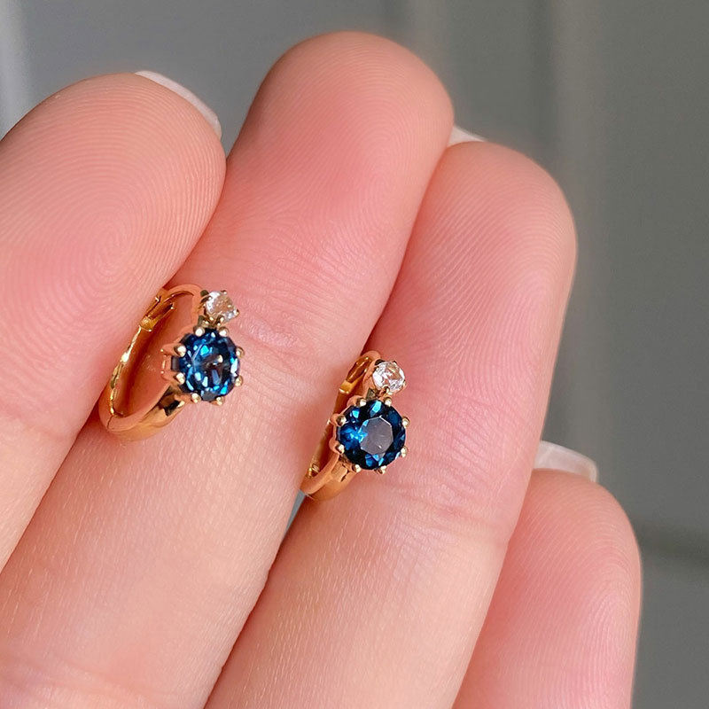 Feiyu retro, simple and exquisite red and blue zircon crystal earrings, fashionable and elegant for women, small silver and gold earrings pic 6