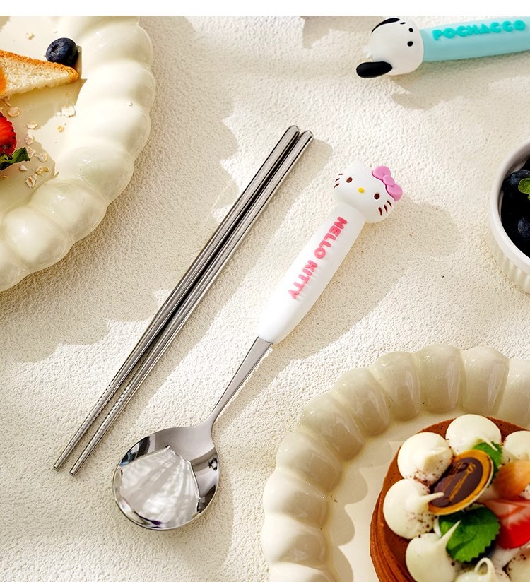 三丽鸥便携304不锈钢筷餐具套盒可爱儿童学生勺子筷子一套高颜值详情26