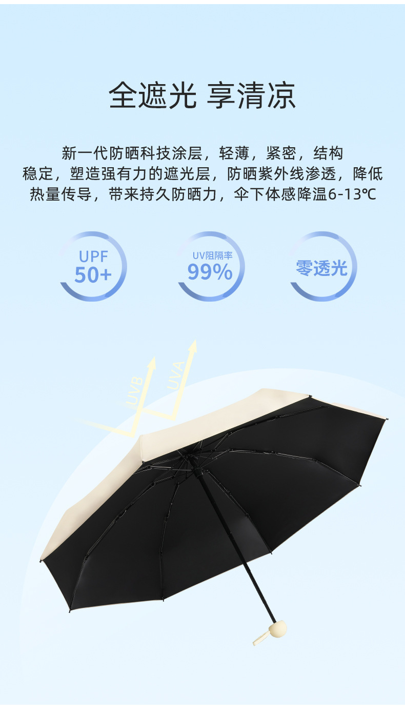 五折伞迷你胶囊晴雨两用太阳伞小巧便携超轻黑胶防晒遮阳口袋伞详情11